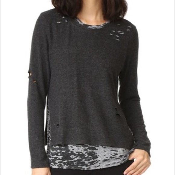 Generation Love Tops - Generation Love Eliza Distressed Camo Twofer Top